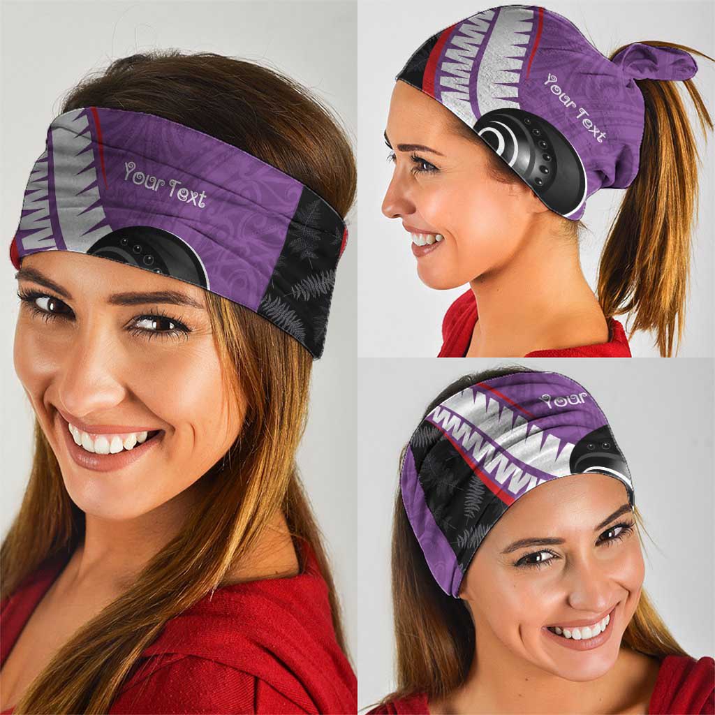 Personalised Aotearoa Lawn Bowls Neck Gaiter Maori and Silver Fern Sporty Style Purple Color - Polynesian Pride