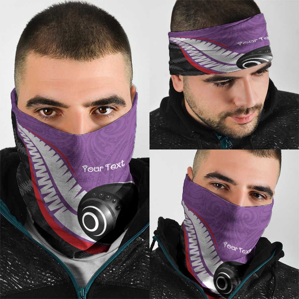 Personalised Aotearoa Lawn Bowls Neck Gaiter Maori and Silver Fern Sporty Style Purple Color - Polynesian Pride