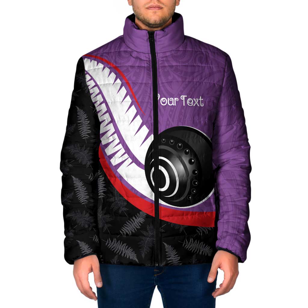 Personalised Aotearoa Lawn Bowls Padded Jacket Maori and Silver Fern Sporty Style Purple Color - Polynesian Pride