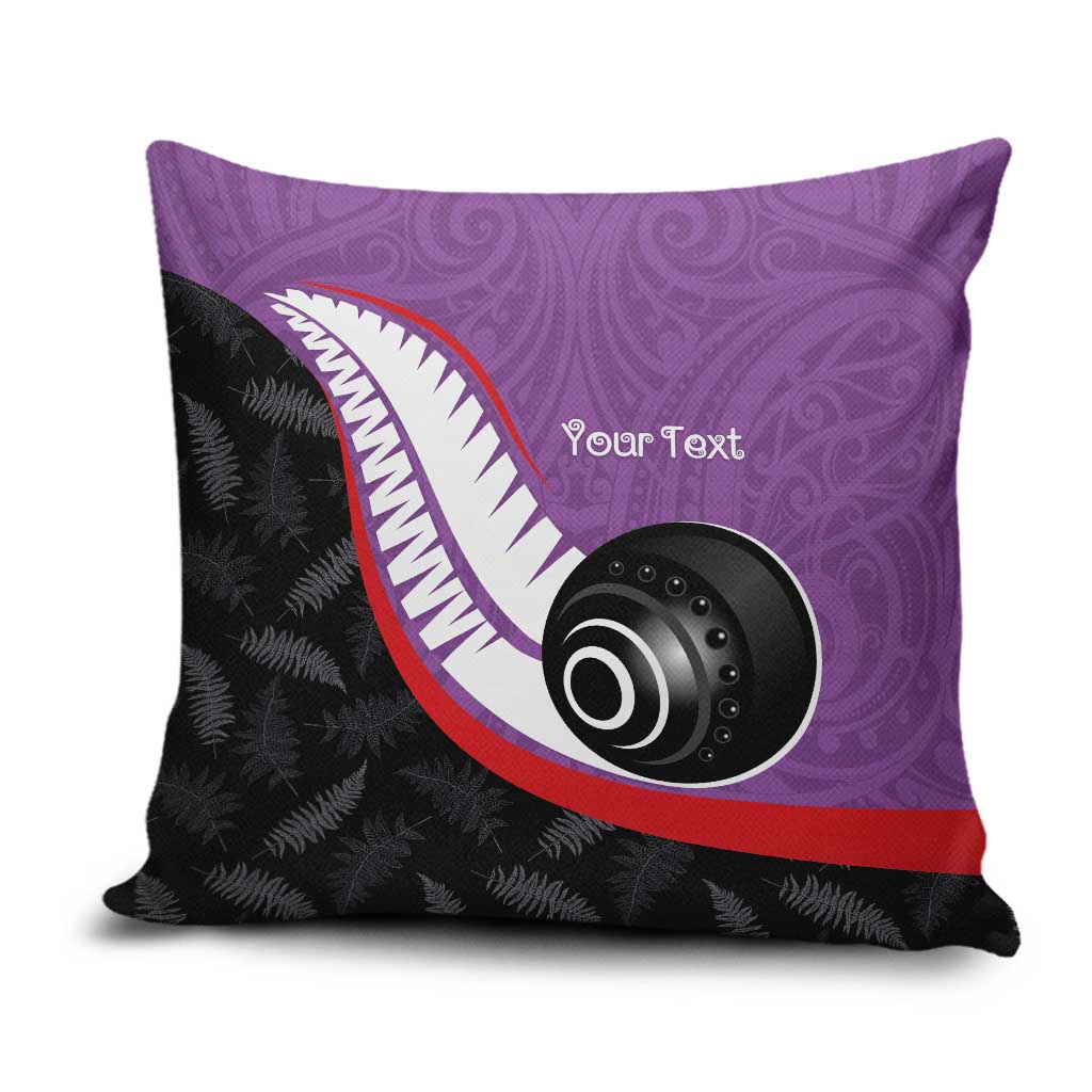 Personalised Aotearoa Lawn Bowls Pillow Cover Maori and Silver Fern Sporty Style Purple Color - Polynesian Pride