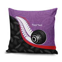 Personalised Aotearoa Lawn Bowls Pillow Cover Maori and Silver Fern Sporty Style Purple Color - Polynesian Pride