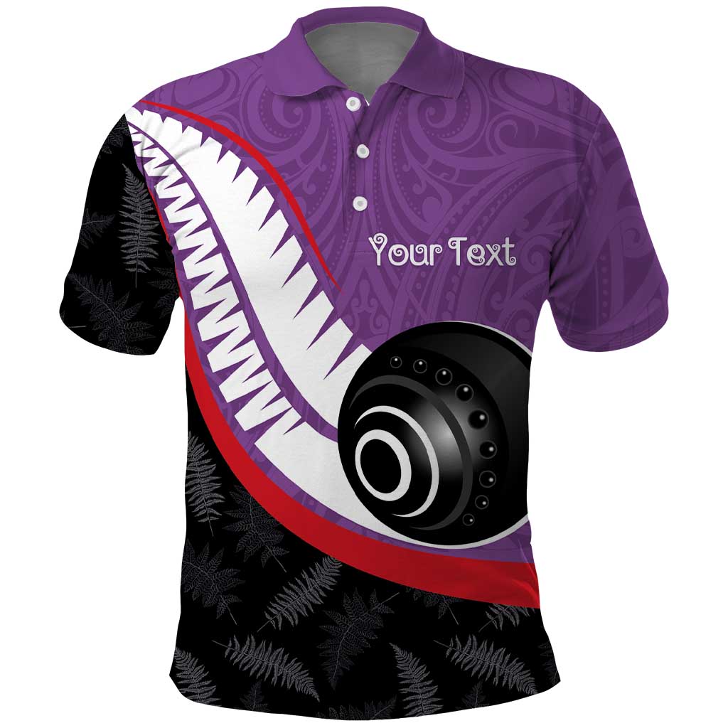 Personalised Aotearoa Lawn Bowls Polo Shirt Maori and Silver Fern Sporty Style Purple Color - Polynesian Pride