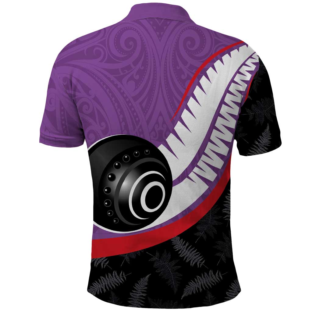 Personalised Aotearoa Lawn Bowls Polo Shirt Maori and Silver Fern Sporty Style Purple Color - Polynesian Pride
