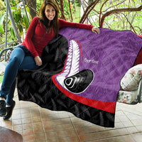 Personalised Aotearoa Lawn Bowls Quilt Maori and Silver Fern Sporty Style Purple Color - Polynesian Pride