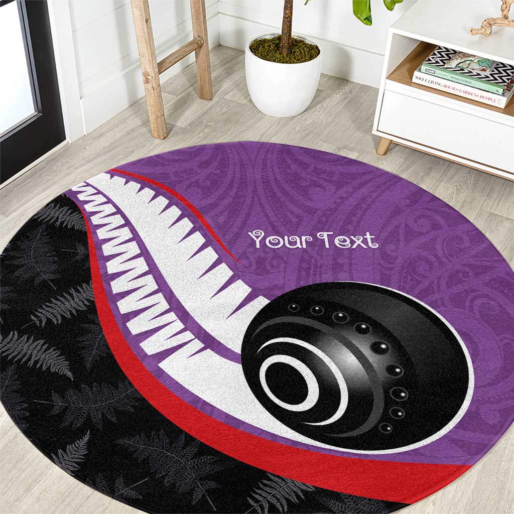 Personalised Aotearoa Lawn Bowls Round Carpet Maori and Silver Fern Sporty Style Purple Color - Polynesian Pride