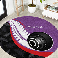 Personalised Aotearoa Lawn Bowls Round Carpet Maori and Silver Fern Sporty Style Purple Color - Polynesian Pride