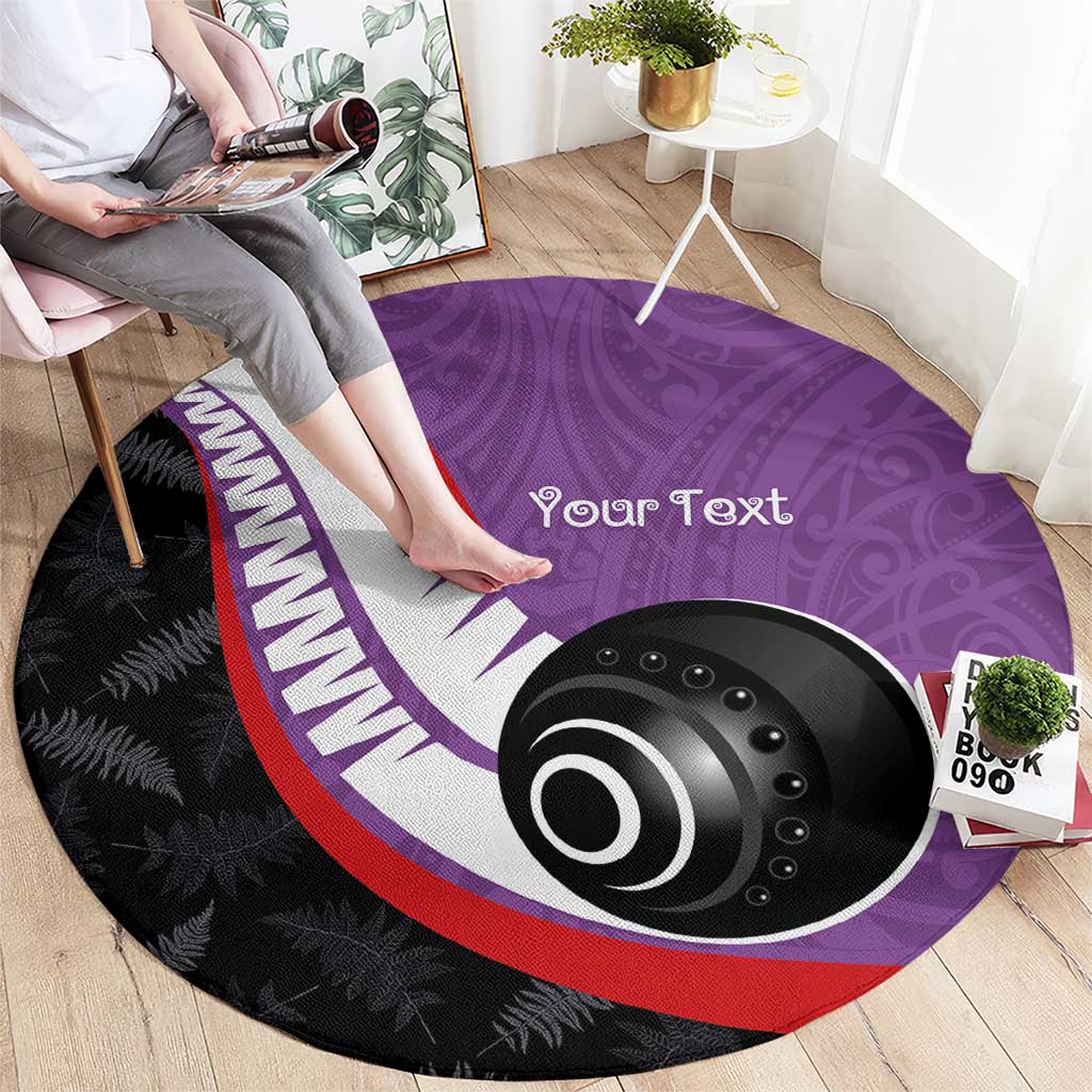 Personalised Aotearoa Lawn Bowls Round Carpet Maori and Silver Fern Sporty Style Purple Color - Polynesian Pride