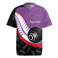 Personalised Aotearoa Lawn Bowls Rugby Jersey Maori and Silver Fern Sporty Style Purple Color - Polynesian Pride