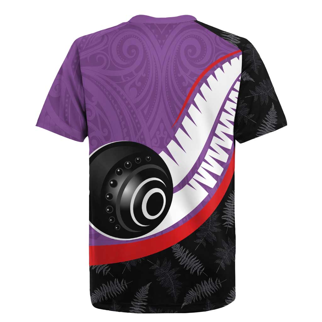 Personalised Aotearoa Lawn Bowls Rugby Jersey Maori and Silver Fern Sporty Style Purple Color - Polynesian Pride