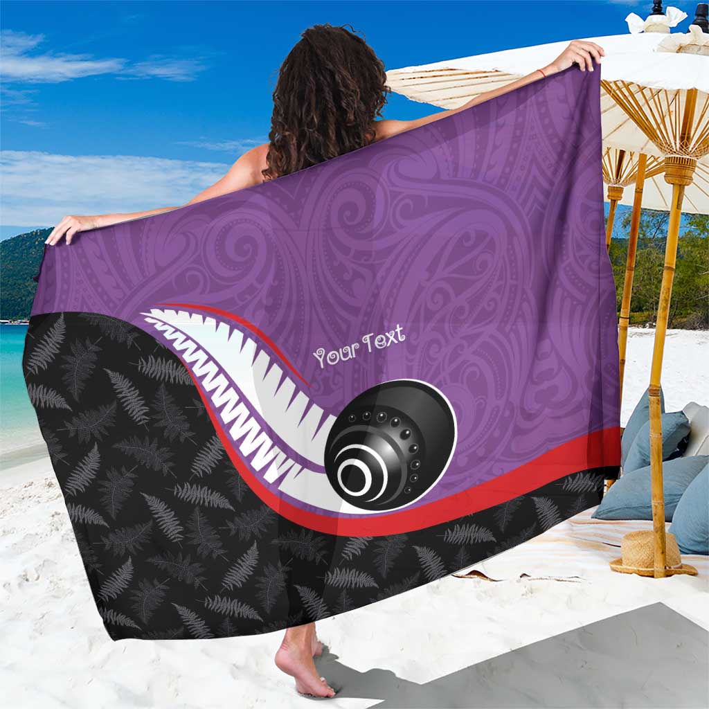 Personalised Aotearoa Lawn Bowls Sarong Maori and Silver Fern Sporty Style Purple Color - Polynesian Pride