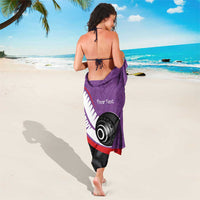 Personalised Aotearoa Lawn Bowls Sarong Maori and Silver Fern Sporty Style Purple Color - Polynesian Pride