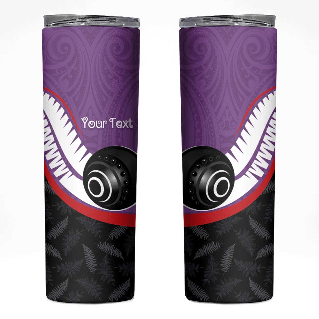 Personalised Aotearoa Lawn Bowls Skinny Tumbler Maori and Silver Fern Sporty Style Purple Color - Polynesian Pride