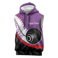 Personalised Aotearoa Lawn Bowls Sleeveless Hoodie Maori and Silver Fern Sporty Style Purple Color - Polynesian Pride