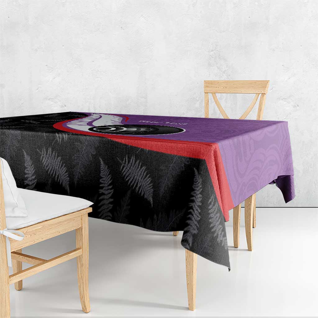 Personalised Aotearoa Lawn Bowls Tablecloth Maori and Silver Fern Sporty Style Purple Color - Polynesian Pride