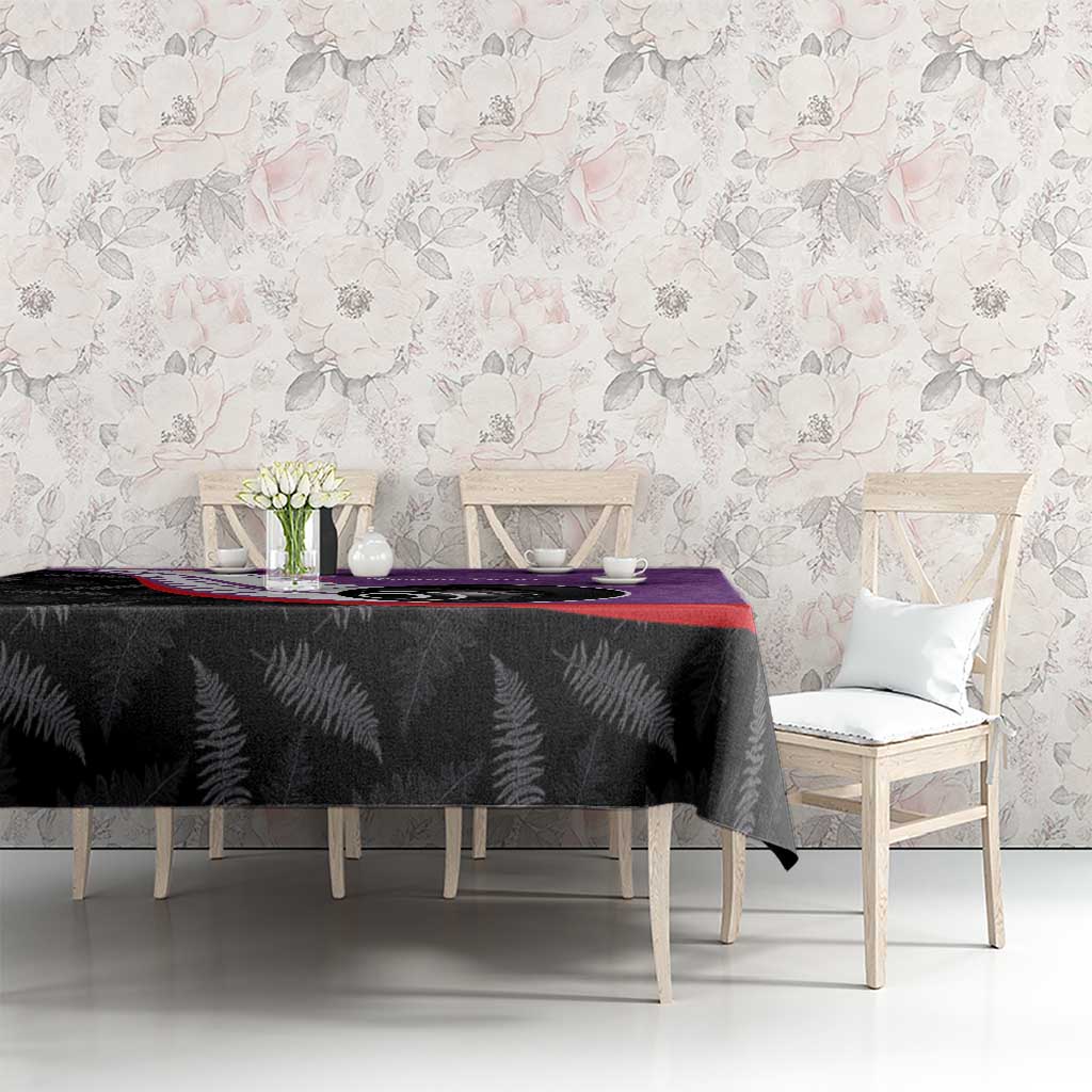 Personalised Aotearoa Lawn Bowls Tablecloth Maori and Silver Fern Sporty Style Purple Color - Polynesian Pride