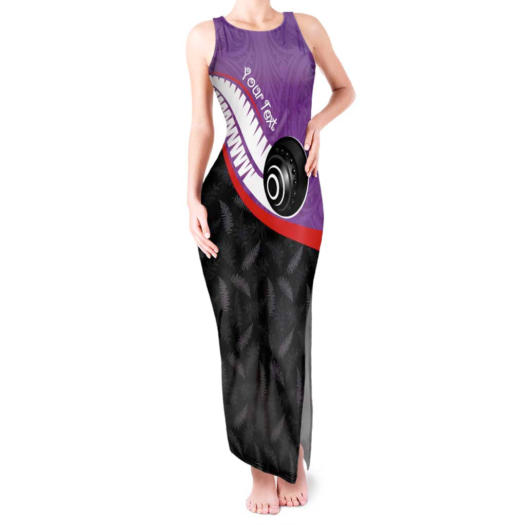 Personalised Aotearoa Lawn Bowls Tank Maxi Dress Maori and Silver Fern Sporty Style Purple Color - Polynesian Pride