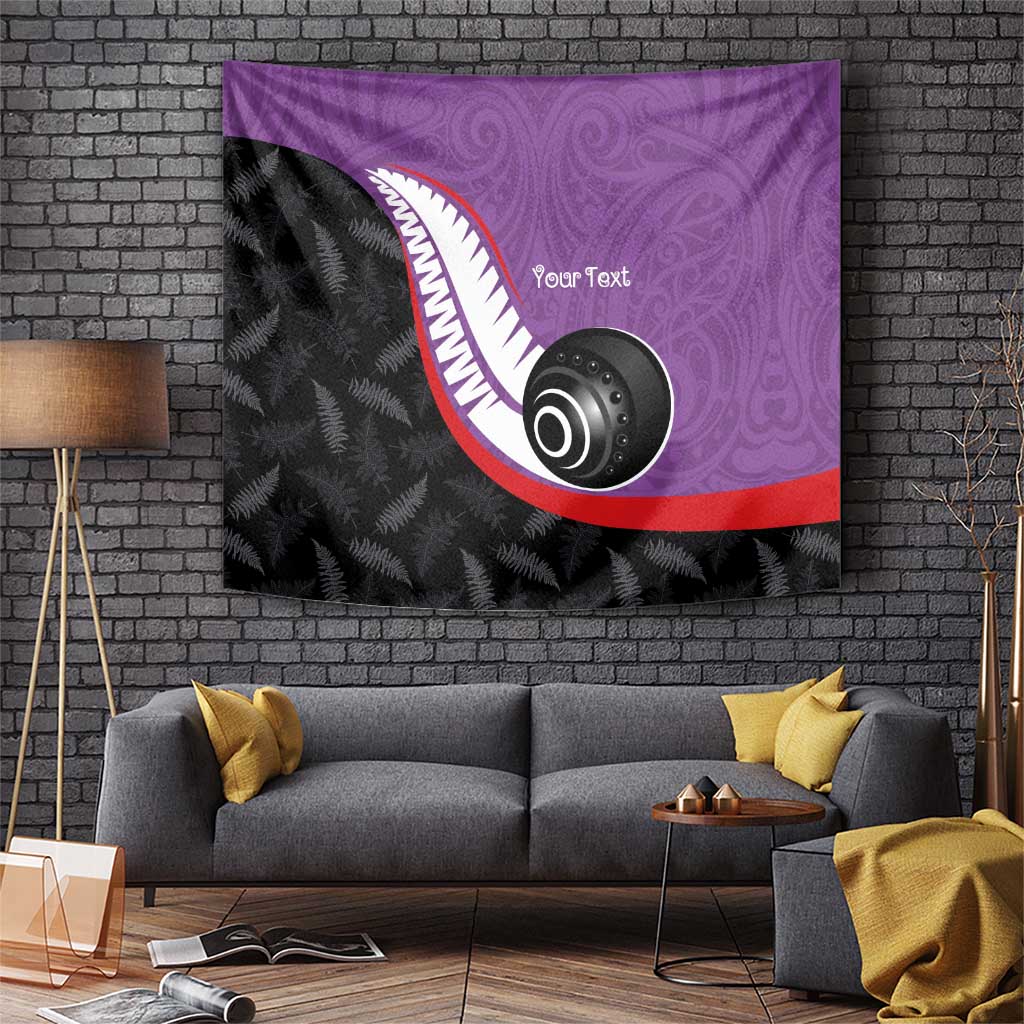 Personalised Aotearoa Lawn Bowls Tapestry Maori and Silver Fern Sporty Style Purple Color - Polynesian Pride