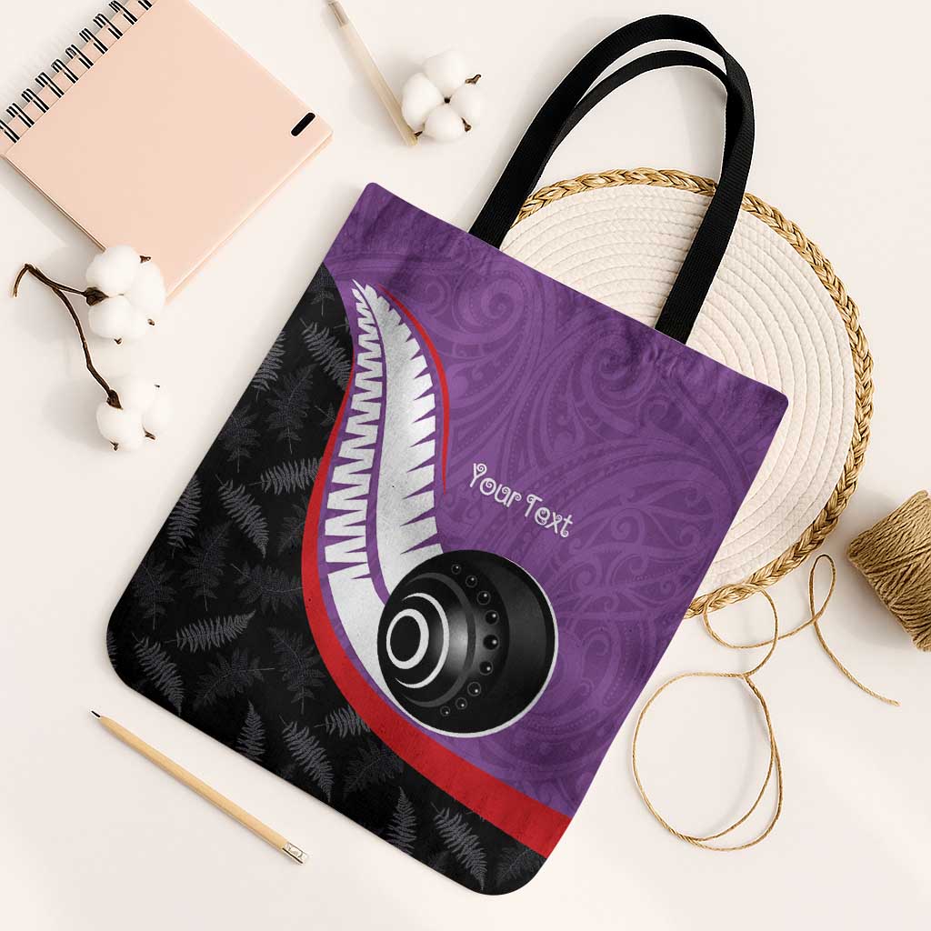 Personalised Aotearoa Lawn Bowls Tote Bag Maori and Silver Fern Sporty Style Purple Color - Polynesian Pride