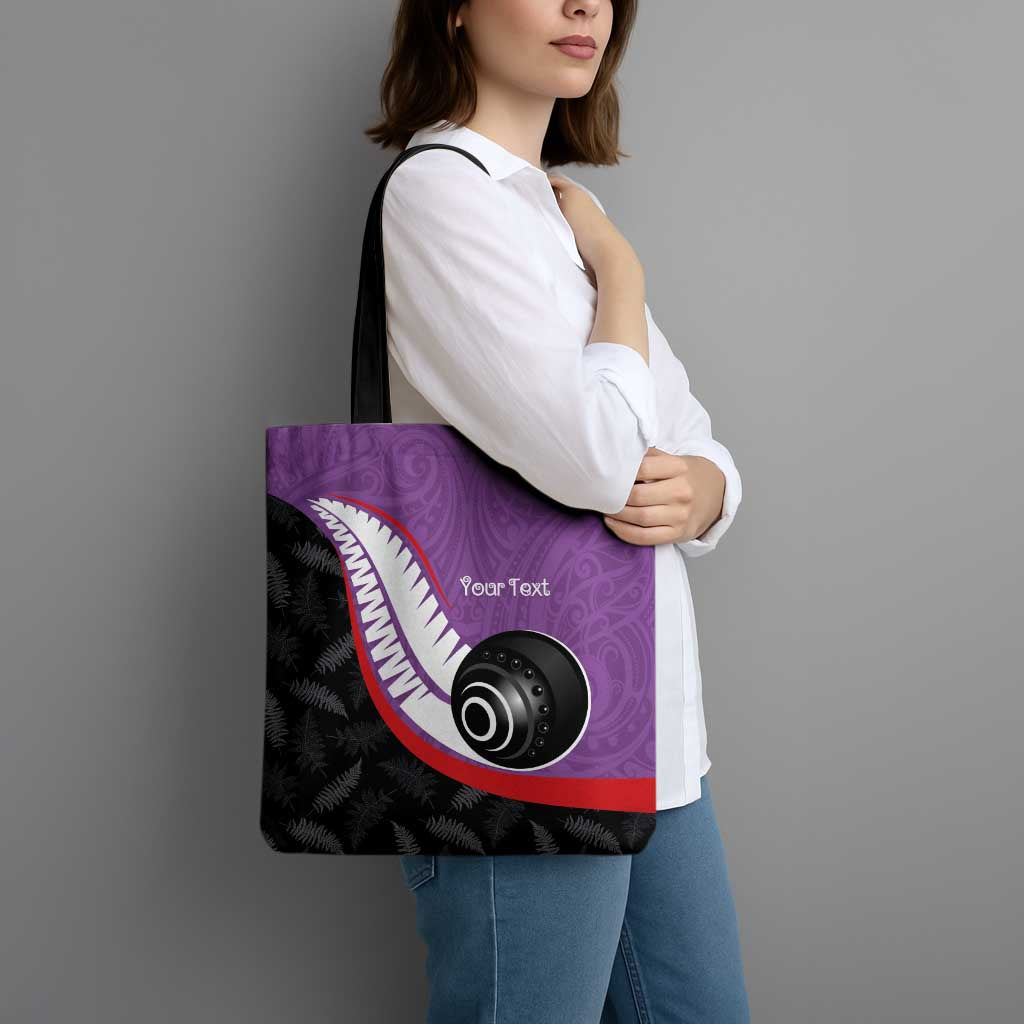 Personalised Aotearoa Lawn Bowls Tote Bag Maori and Silver Fern Sporty Style Purple Color - Polynesian Pride