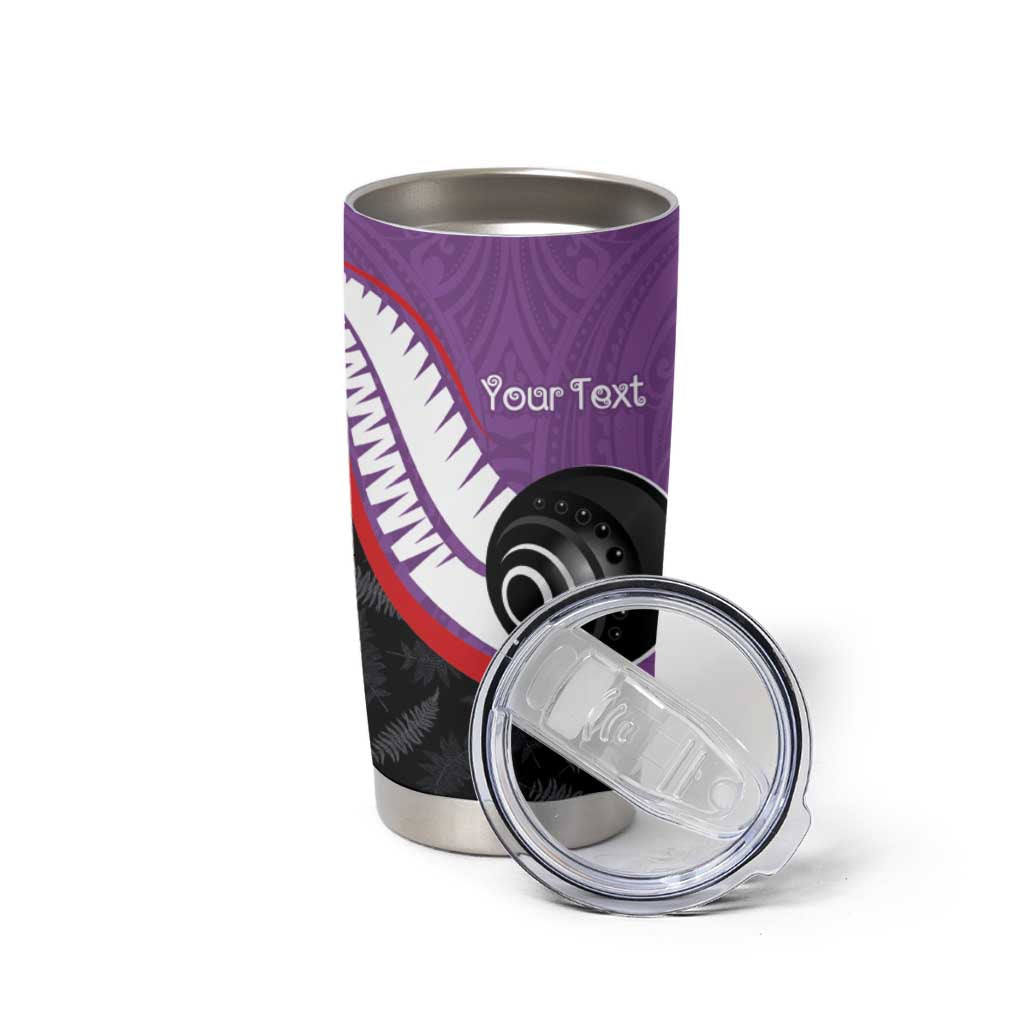 Personalised Aotearoa Lawn Bowls Tumbler Cup Maori and Silver Fern Sporty Style Purple Color - Polynesian Pride