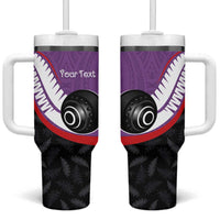 Personalised Aotearoa Lawn Bowls Tumbler With Handle Maori and Silver Fern Sporty Style Purple Color - Polynesian Pride