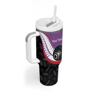 Personalised Aotearoa Lawn Bowls Tumbler With Handle Maori and Silver Fern Sporty Style Purple Color - Polynesian Pride