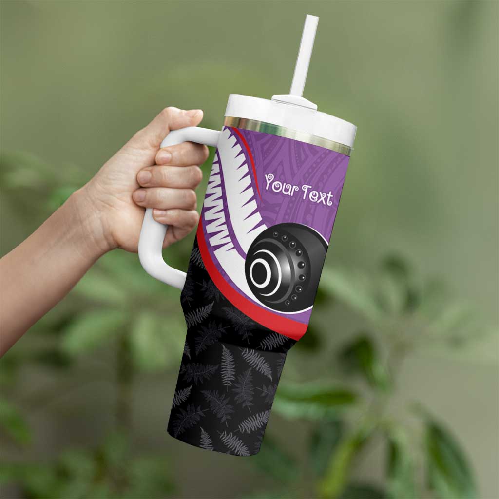 Personalised Aotearoa Lawn Bowls Tumbler With Handle Maori and Silver Fern Sporty Style Purple Color - Polynesian Pride