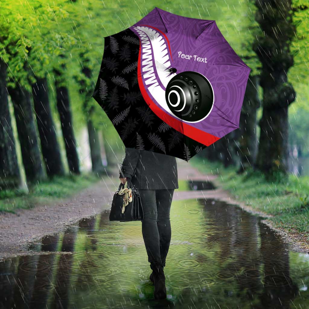 Personalised Aotearoa Lawn Bowls Umbrella Maori and Silver Fern Sporty Style Purple Color - Polynesian Pride