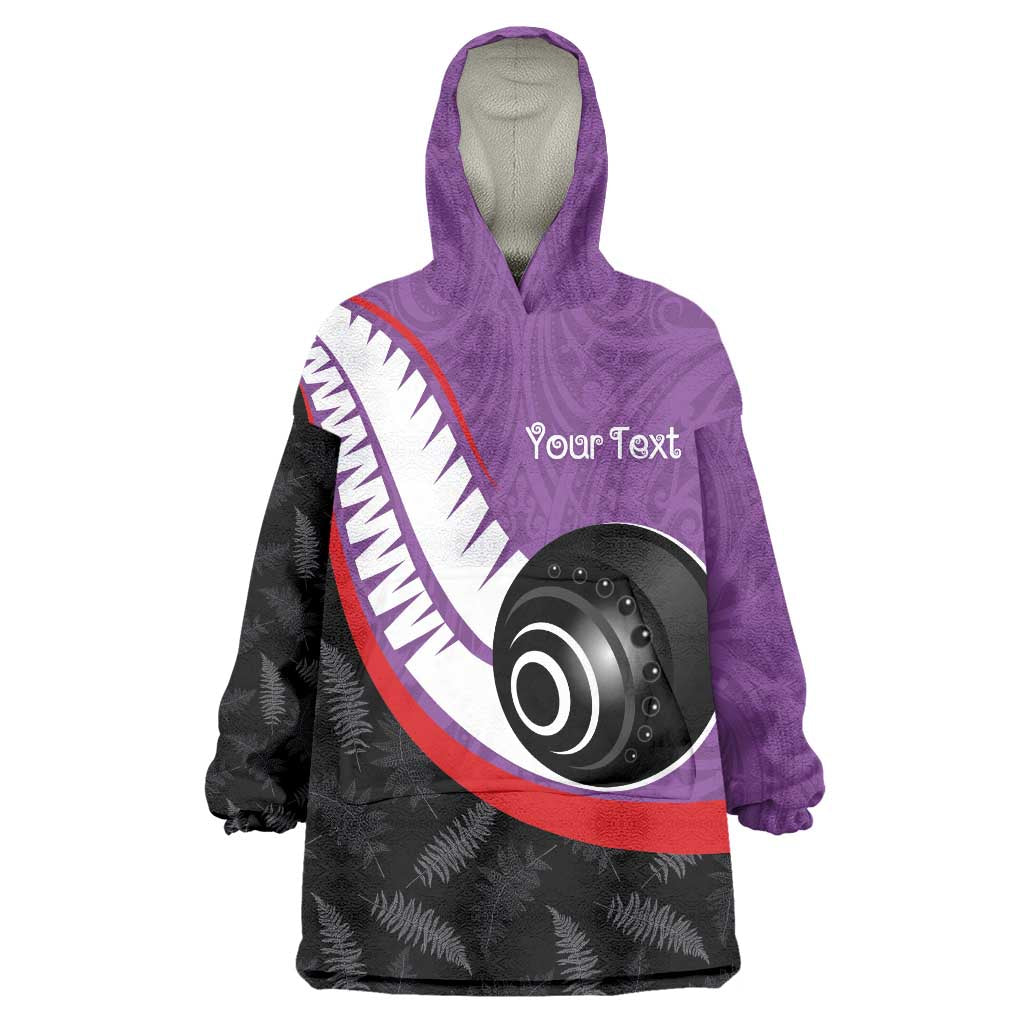 Personalised Aotearoa Lawn Bowls Wearable Blanket Hoodie Maori and Silver Fern Sporty Style Purple Color - Polynesian Pride