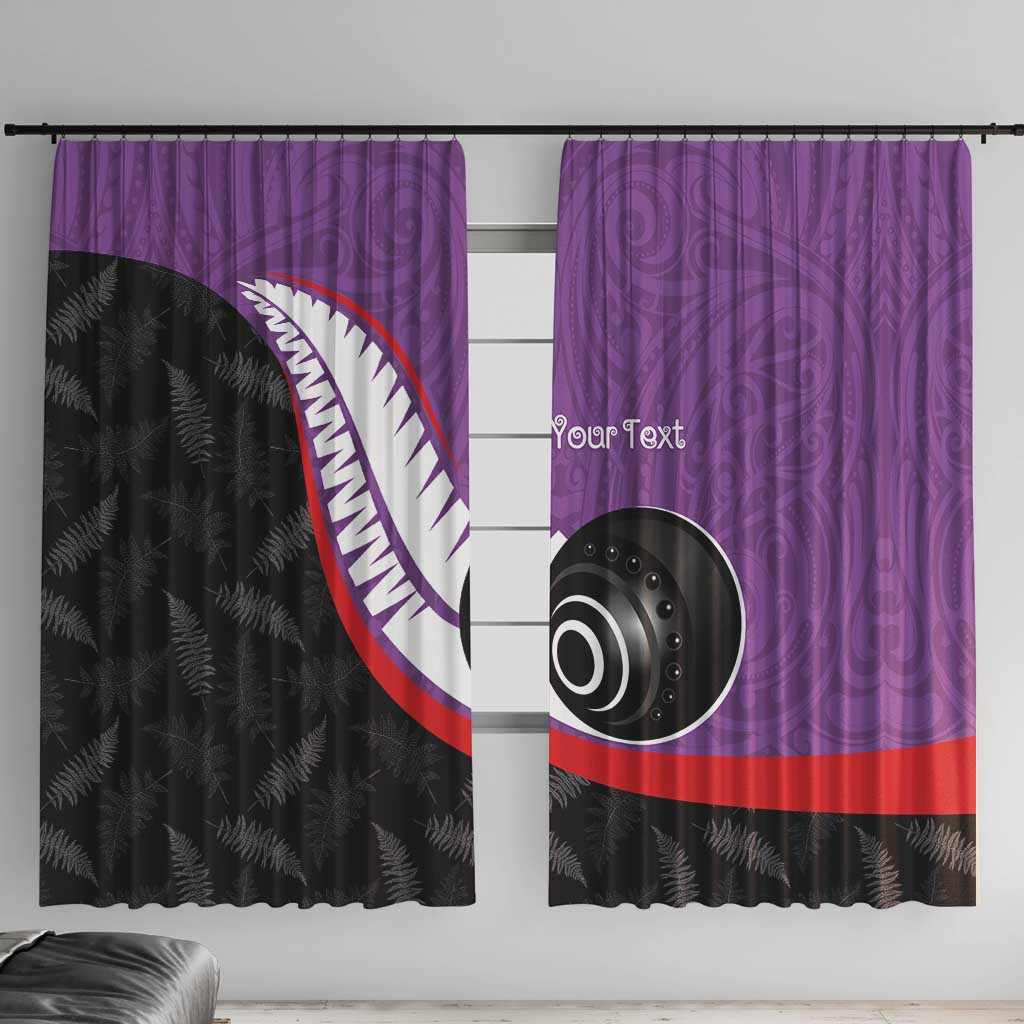 Personalised Aotearoa Lawn Bowls Window Curtain Maori and Silver Fern Sporty Style Purple Color - Polynesian Pride