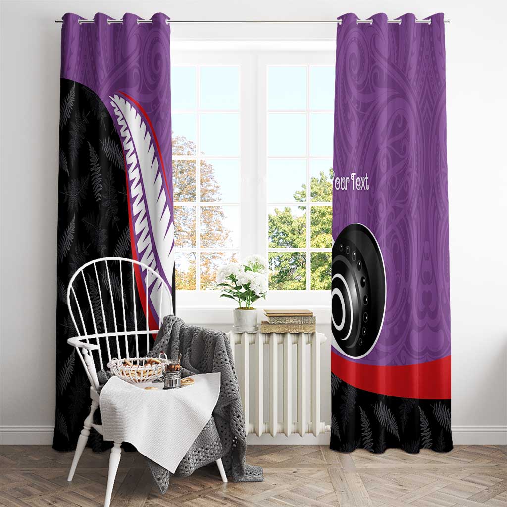 Personalised Aotearoa Lawn Bowls Window Curtain Maori and Silver Fern Sporty Style Purple Color - Polynesian Pride
