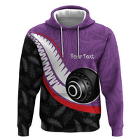 Personalised Aotearoa Lawn Bowls Zip Hoodie Maori and Silver Fern Sporty Style Purple Color - Polynesian Pride