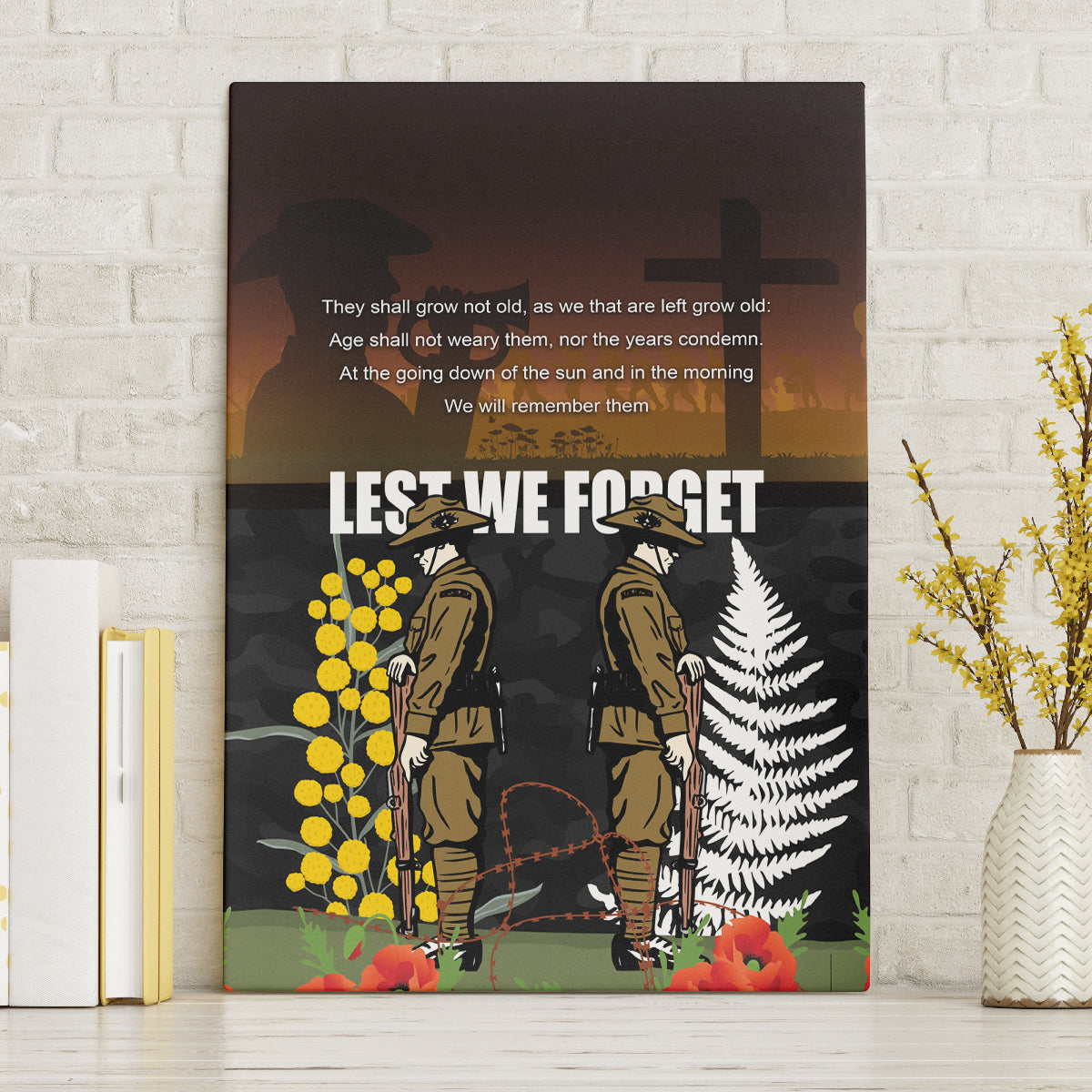 New Zealand and Australia ANZAC Day Canvas Wall Art Soldier and Last Post Camouflage Pattern LT03 Without Frame Black - Polynesian Pride