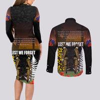 New Zealand and Australia ANZAC Day Couples Matching Long Sleeve Bodycon Dress and Long Sleeve Button Shirt Soldier and Last Post Camouflage Pattern LT03 - Polynesian Pride