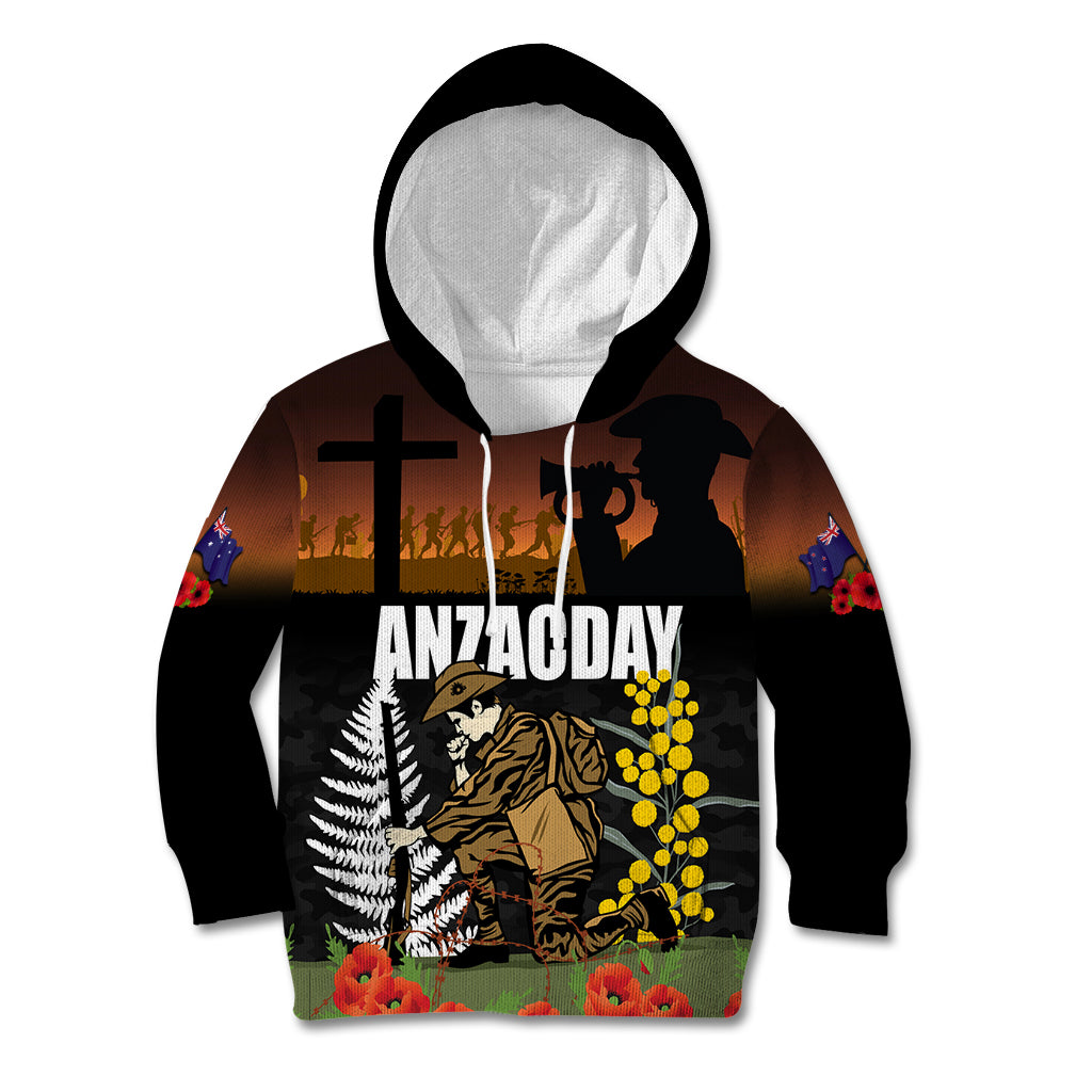 New Zealand and Australia ANZAC Day Kid Hoodie Soldier and Last Post Camouflage Pattern LT03 Hoodie Black - Polynesian Pride