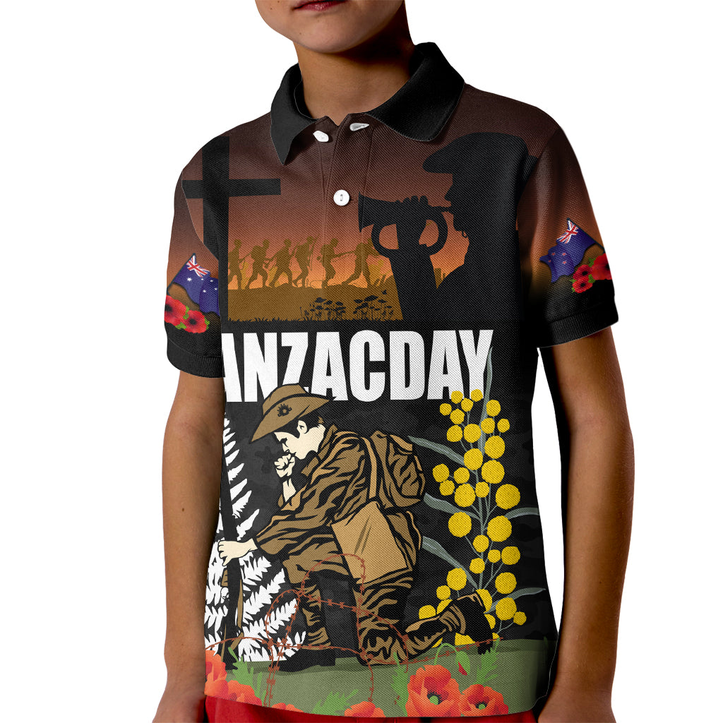 New Zealand and Australia ANZAC Day Kid Polo Shirt Soldier and Last Post Camouflage Pattern LT03 Kid Black - Polynesian Pride