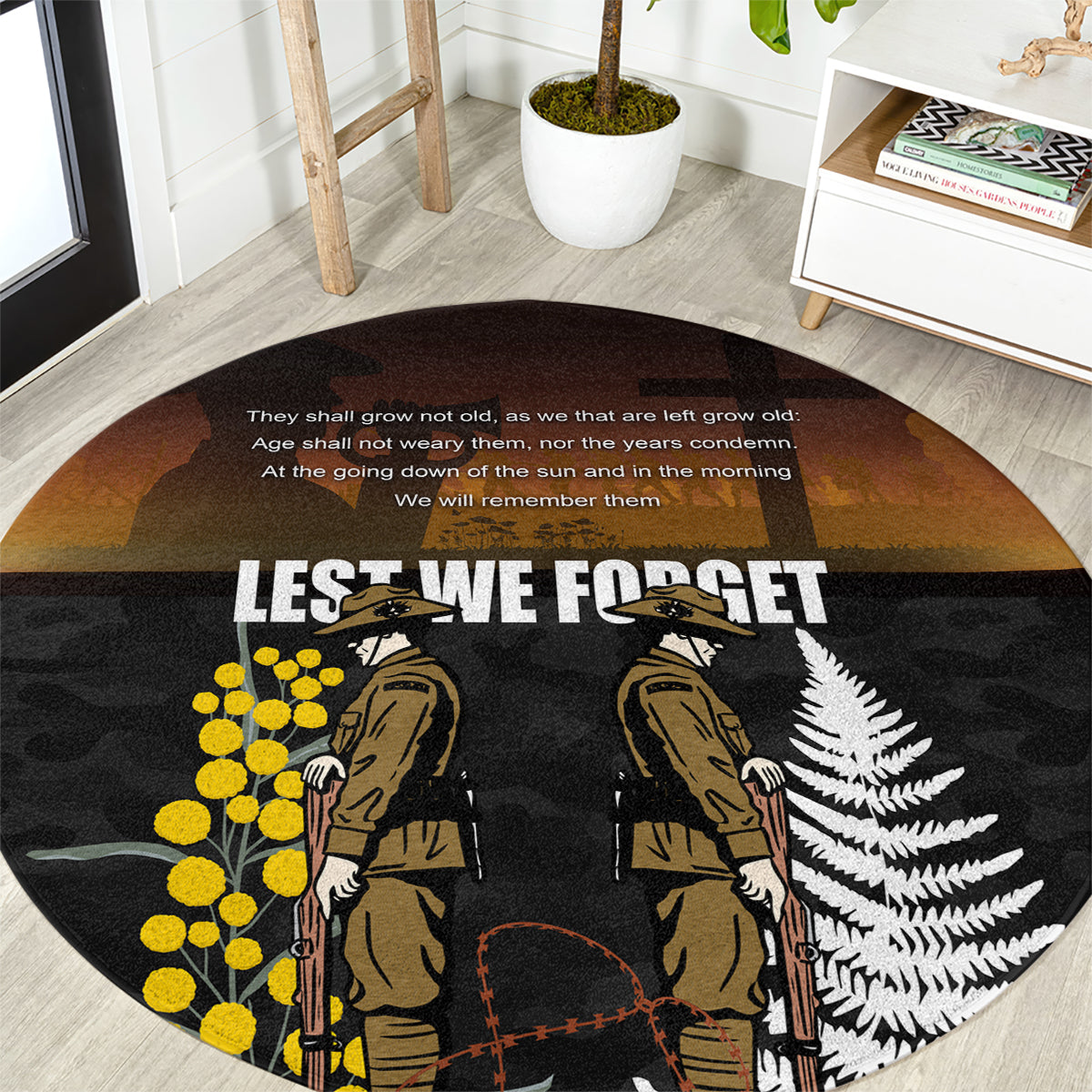 New Zealand and Australia ANZAC Day Round Carpet Soldier and Last Post Camouflage Pattern LT03 Black - Polynesian Pride