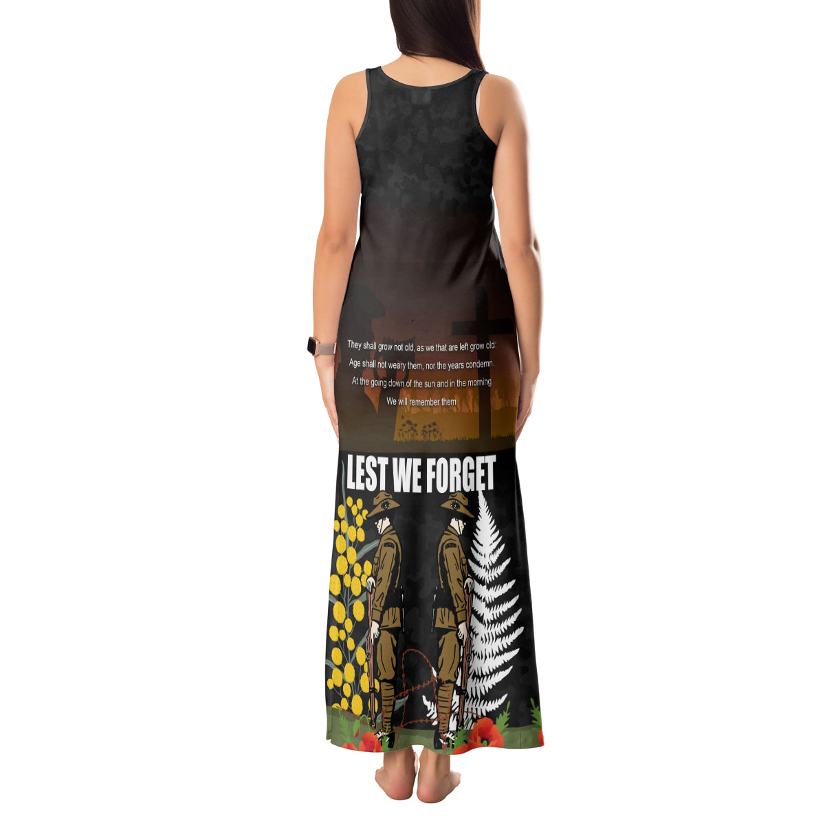 New Zealand and Australia ANZAC Day Tank Maxi Dress Soldier and Last Post Camouflage Pattern LT03 - Polynesian Pride
