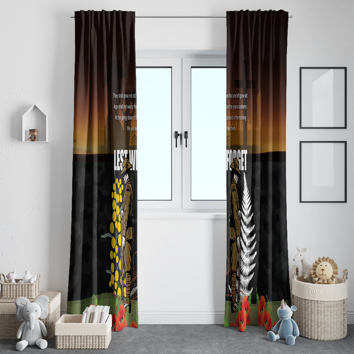 New Zealand and Australia ANZAC Day Window Curtain Soldier and Last Post Camouflage Pattern LT03 - Polynesian Pride
