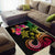 Hawaii Turtle Day Area Rug Polynesian Tattoo and Hibiscus Flowers