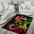 Hawaii Turtle Day Area Rug Polynesian Tattoo and Hibiscus Flowers