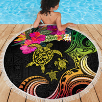 Hawaii Turtle Day Beach Blanket Polynesian Tattoo and Hibiscus Flowers LT03 - Polynesian Pride