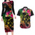 Hawaii Turtle Day Couples Matching Long Sleeve Bodycon Dress and Hawaiian Shirt Polynesian Tattoo and Hibiscus Flowers