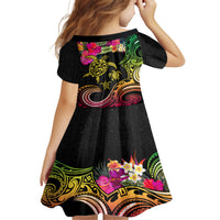 Hawaii Turtle Day Family Matching Off The Shoulder Long Sleeve Dress and Hawaiian Shirt Polynesian Tattoo and Hibiscus Flowers LT03 - Polynesian Pride