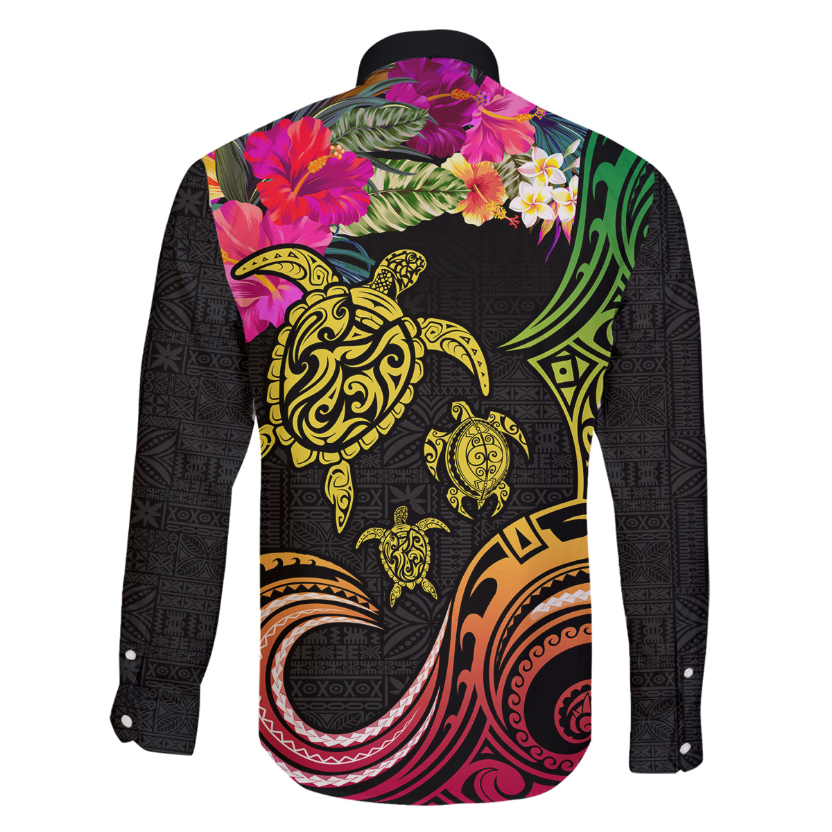 Hawaii Turtle Day Family Matching Off The Shoulder Long Sleeve Dress and Hawaiian Shirt Polynesian Tattoo and Hibiscus Flowers LT03 - Polynesian Pride