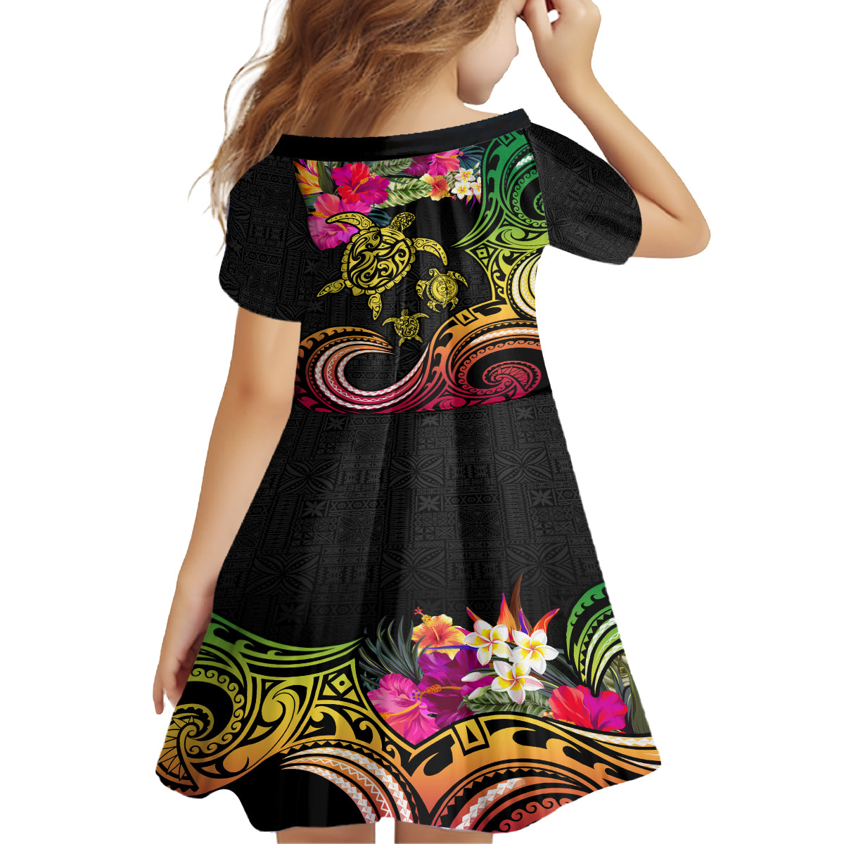 Hawaii Turtle Day Family Matching Tank Maxi Dress and Hawaiian Shirt Polynesian Tattoo and Hibiscus Flowers