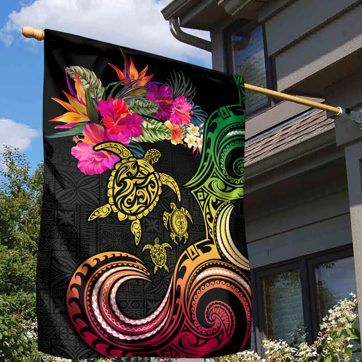 Hawaii Turtle Day Garden Flag Polynesian Tattoo and Hibiscus Flowers LT03 - Polynesian Pride
