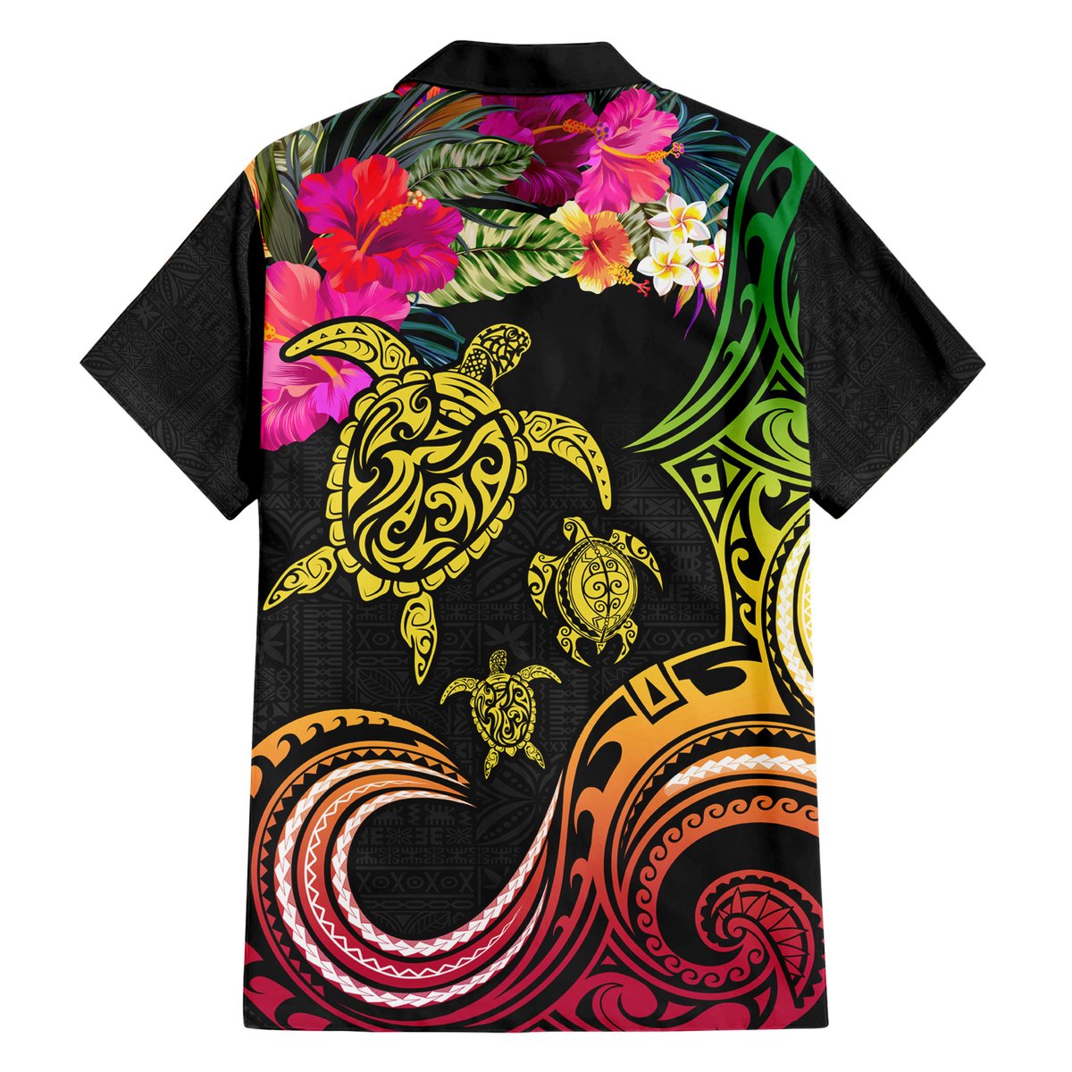 Hawaii Turtle Day Hawaiian Shirt Polynesian Tattoo and Hibiscus Flowers LT03 - Polynesian Pride