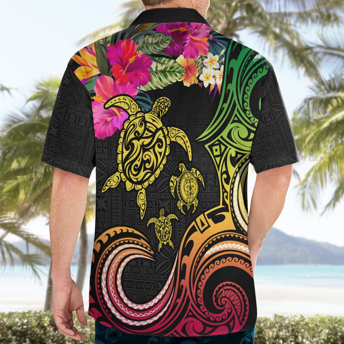 Hawaii Turtle Day Hawaiian Shirt Polynesian Tattoo and Hibiscus Flowers LT03 - Polynesian Pride