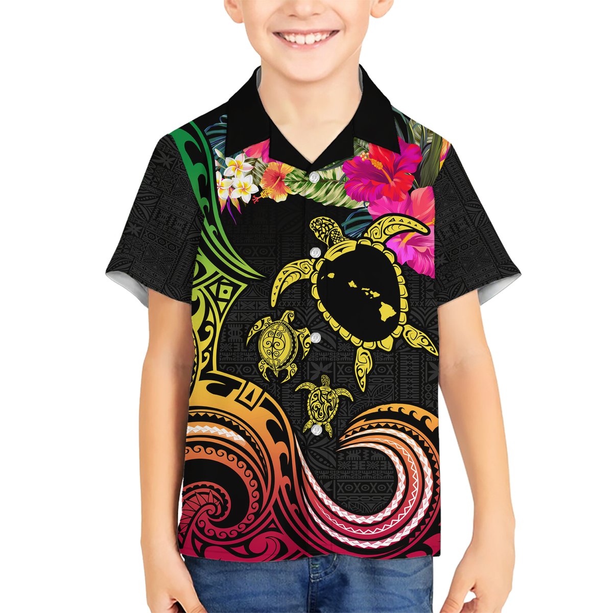Hawaii Turtle Day Hawaiian Shirt Polynesian Tattoo and Hibiscus Flowers LT03 - Polynesian Pride